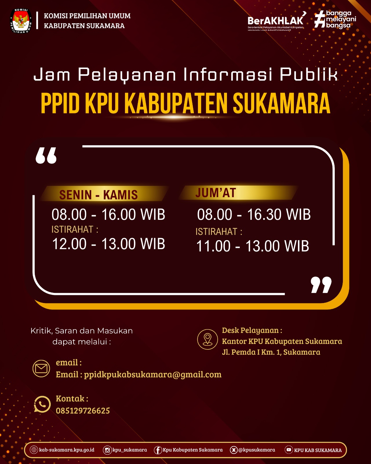 Jam Pelayanan E-PPID KPU Kabupaten Sukamara